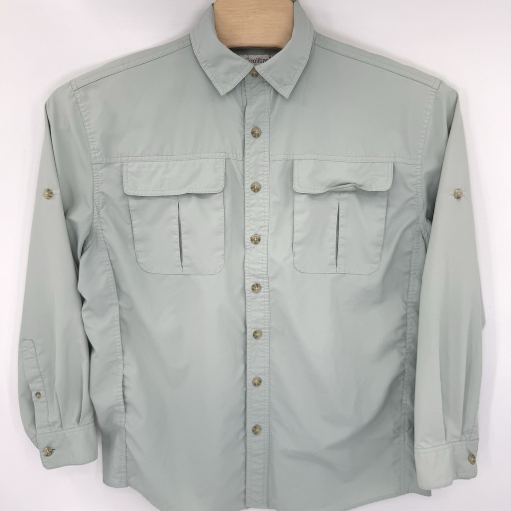 Coolibar Fishing Shirt Mens Large Sage Green UPF 50+ Vented Long Sleeve Outdoor